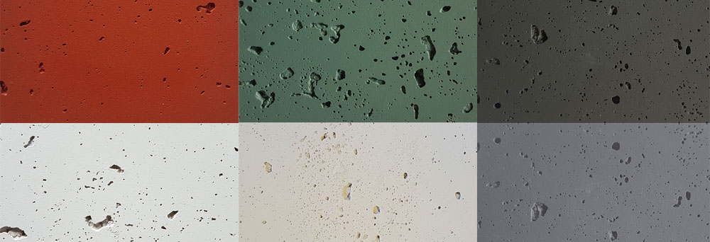 Pitted Concrete colourways: Lava lava, Bauhaus, Domino, Half-stonewashed, Ivory and Concrete