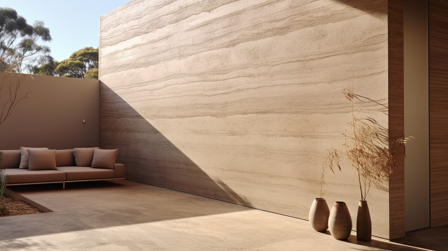 rammed earth wall panels outdoor area