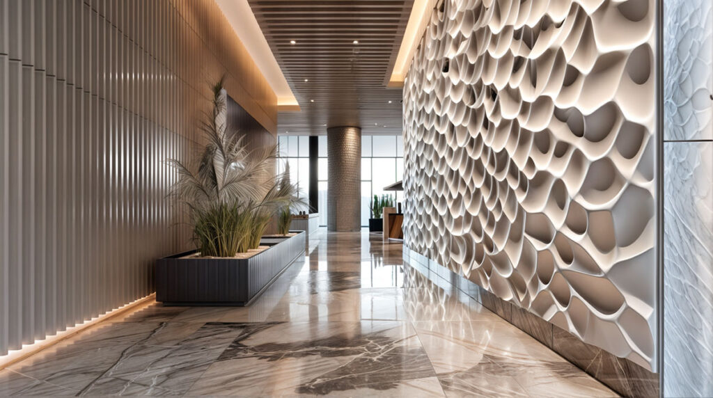 3d wall panels in a hotel lobby interior