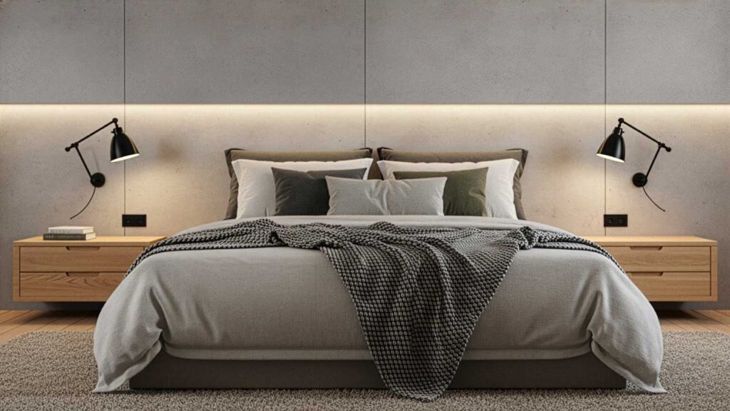 concrete wall panels in a bedroom