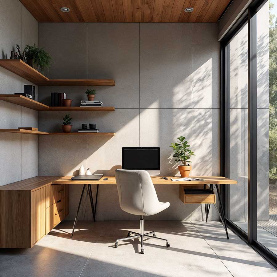 concrete wall panels in a home office